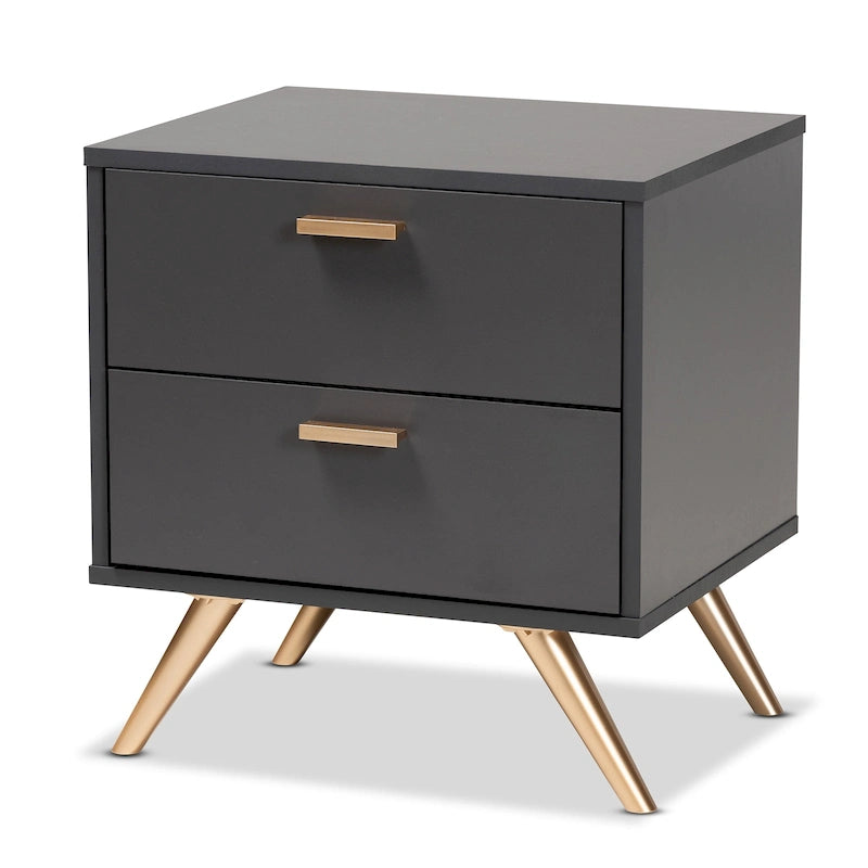 Charcoal Grey & Gold 2-Drawer Nightstand