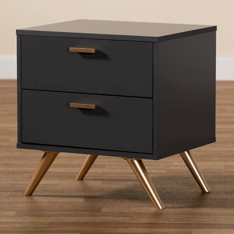 Charcoal Grey & Gold 2-Drawer Nightstand
