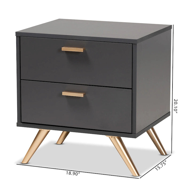 Charcoal Grey & Gold 2-Drawer Nightstand