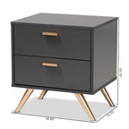 Charcoal Grey & Gold 2-Drawer Nightstand