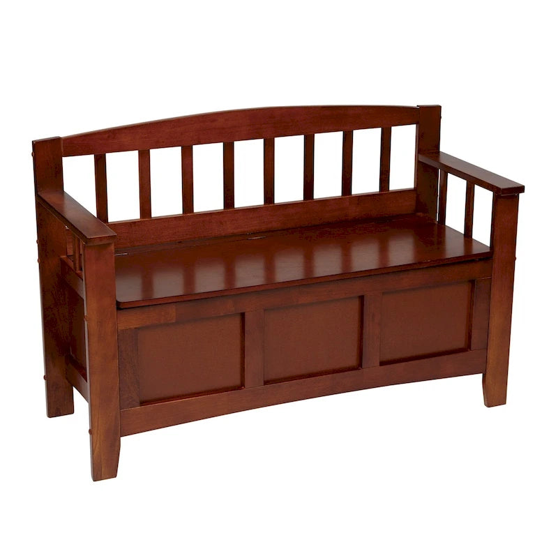Brown / Snow White Mission-Style Storage Bench, Seats 1–2