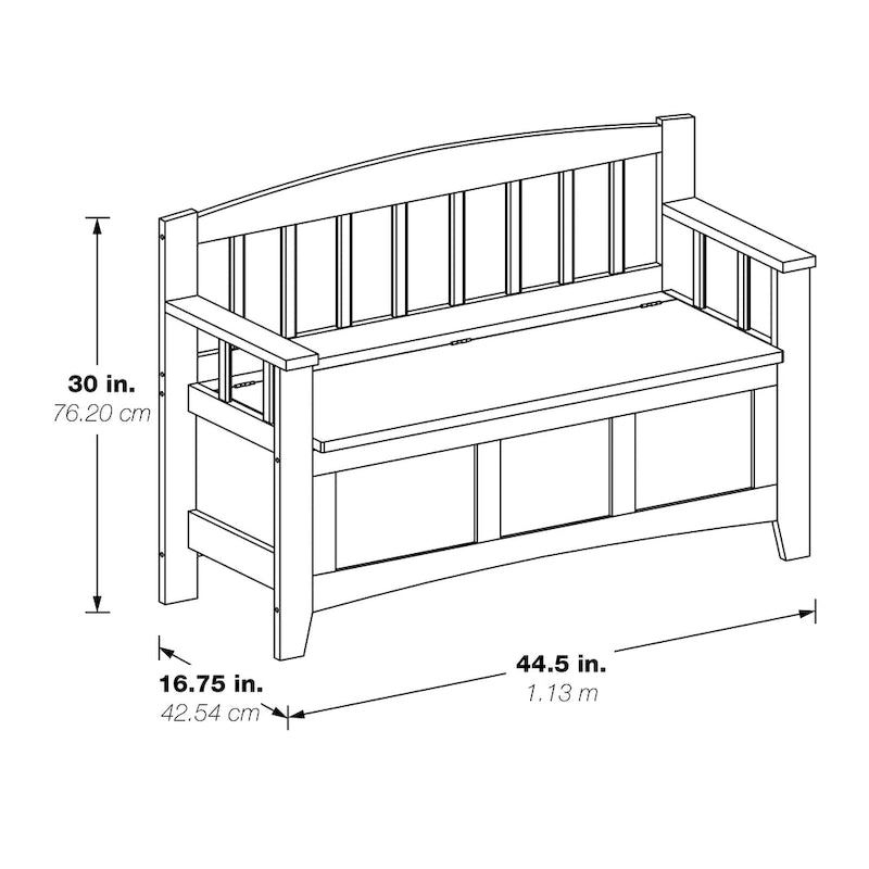 Brown / Snow White Mission-Style Storage Bench, Seats 1–2