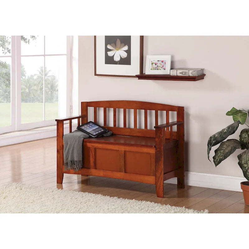 Brown / Snow White Mission-Style Storage Bench, Seats 1–2