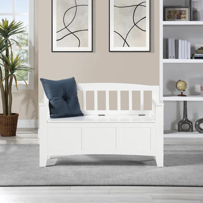 Brown / Snow White Mission-Style Storage Bench, Seats 1–2