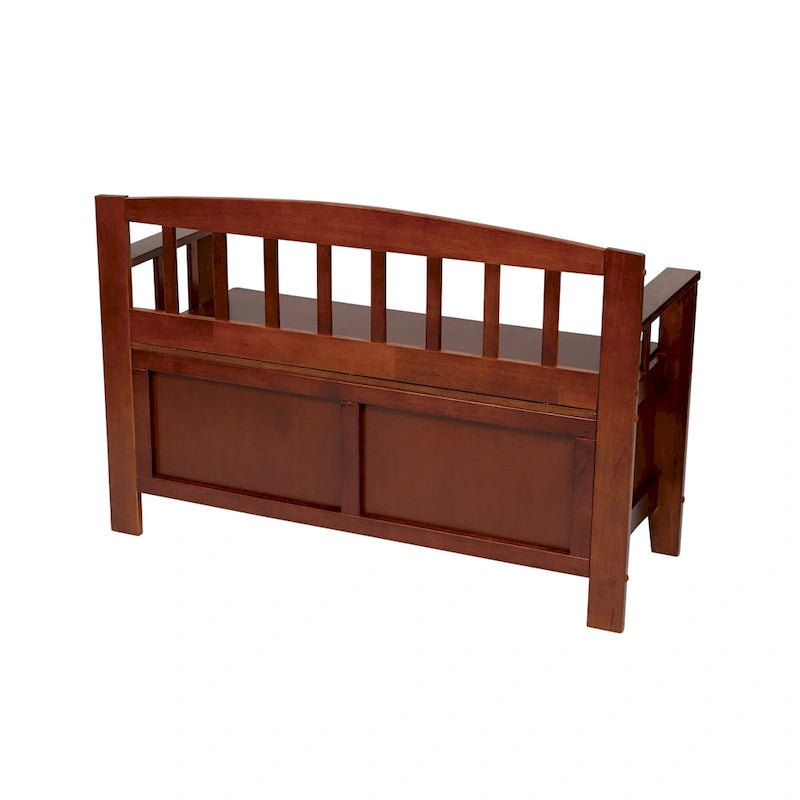 Brown / Snow White Mission-Style Storage Bench, Seats 1–2