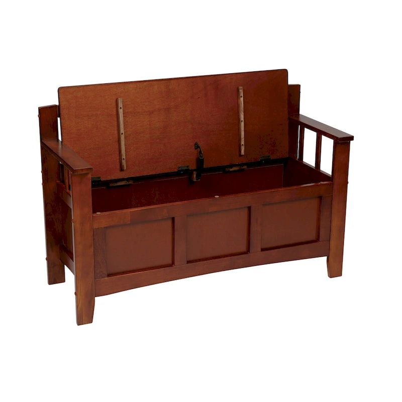 Brown / Snow White Mission-Style Storage Bench, Seats 1–2