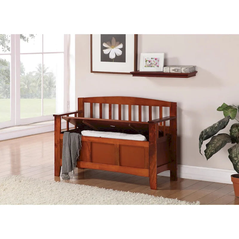 Brown / Snow White Mission-Style Storage Bench, Seats 1–2