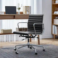 Black/White Low-Back Genuine Leather Swivel Office Chair, Single