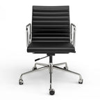 Black/White Low-Back Genuine Leather Swivel Office Chair, Single