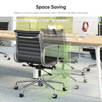 Black/White Low-Back Genuine Leather Swivel Office Chair, Single