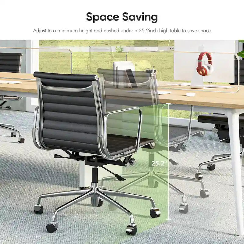Black/White Low-Back Genuine Leather Swivel Office Chair, Single
