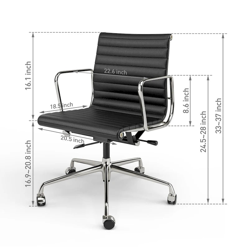 Black/White Low-Back Genuine Leather Swivel Office Chair, Single