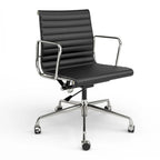 Black/White Low-Back Genuine Leather Swivel Office Chair, Single