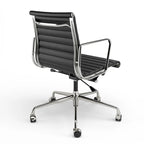 Black/White Low-Back Genuine Leather Swivel Office Chair, Single
