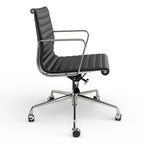 Black/White Low-Back Genuine Leather Swivel Office Chair, Single