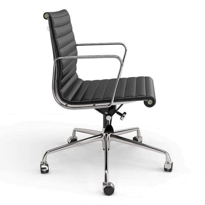 Black/White Low-Back Genuine Leather Swivel Office Chair, Single