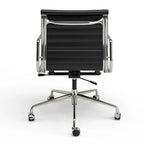 Black/White Low-Back Genuine Leather Swivel Office Chair, Single