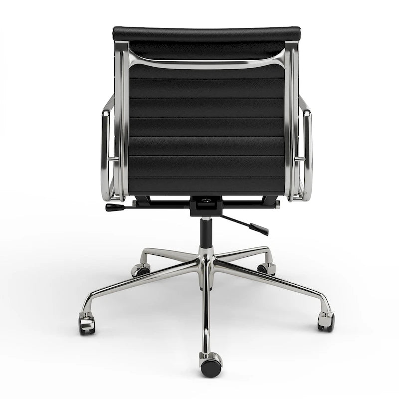 Black/White Low-Back Genuine Leather Swivel Office Chair, Single