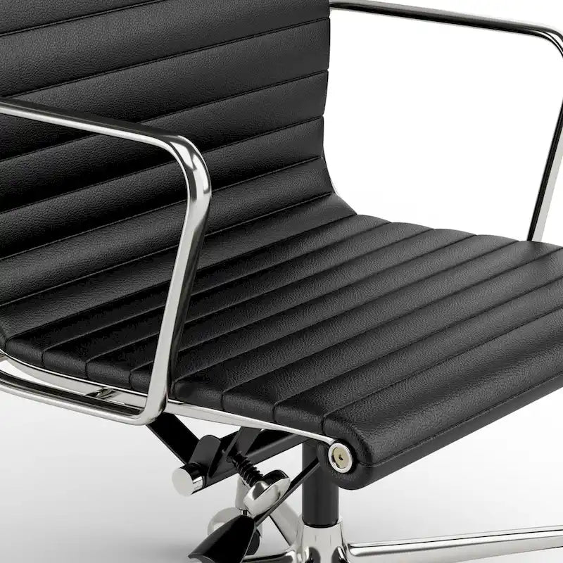 Black/White Low-Back Genuine Leather Swivel Office Chair, Single