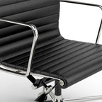 Black/White Low-Back Genuine Leather Swivel Office Chair, Single