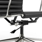 Black/White Low-Back Genuine Leather Swivel Office Chair, Single