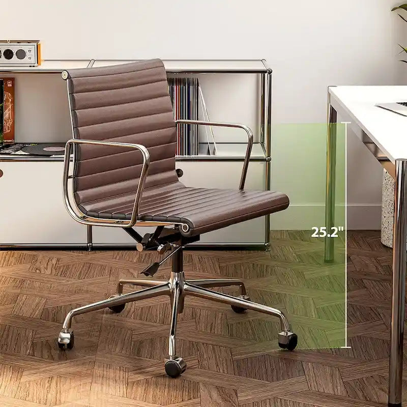 Black/White Low-Back Genuine Leather Swivel Office Chair, Single