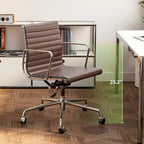 Black/White Low-Back Genuine Leather Swivel Office Chair, Single