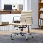 Black/White Low-Back Genuine Leather Swivel Office Chair, Single