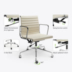 Black/White Low-Back Genuine Leather Swivel Office Chair, Single