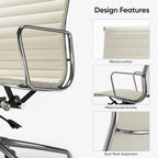 Black/White Low-Back Genuine Leather Swivel Office Chair, Single