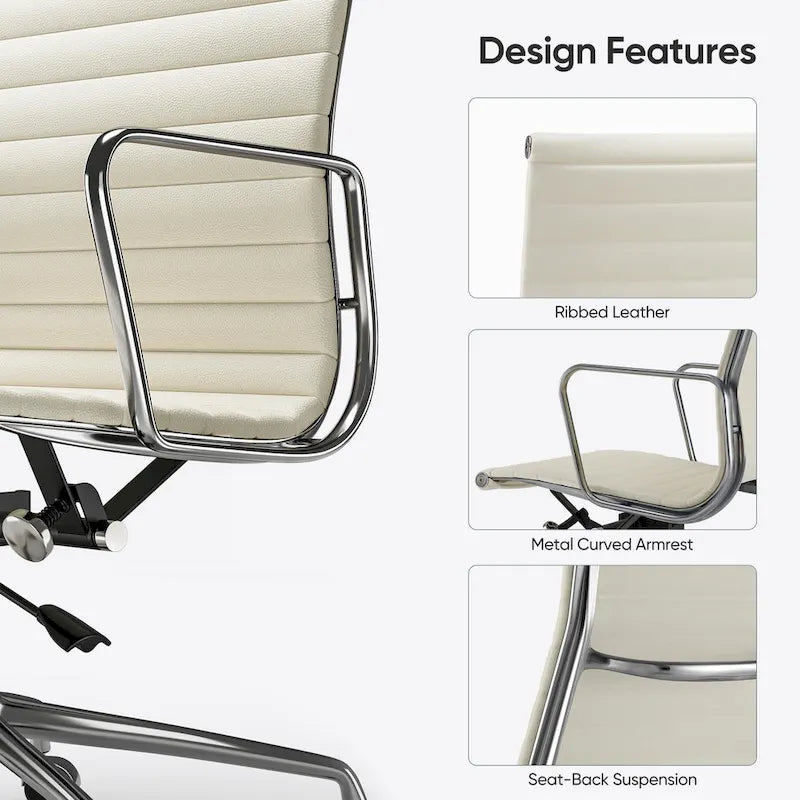 Black/White Low-Back Genuine Leather Swivel Office Chair, Single