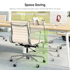 Black/White Low-Back Genuine Leather Swivel Office Chair, Single