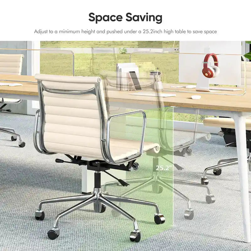 Black/White Low-Back Genuine Leather Swivel Office Chair, Single
