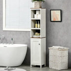 Antique White Freestanding Bathroom Storage Tower Cabinet, 3 Open Shelves