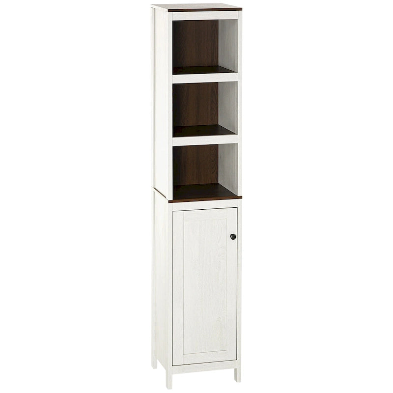 Antique White Freestanding Bathroom Storage Tower Cabinet, 3 Open Shelves
