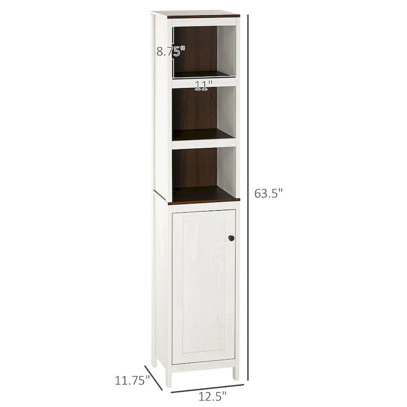 Antique White Freestanding Bathroom Storage Tower Cabinet, 3 Open Shelves