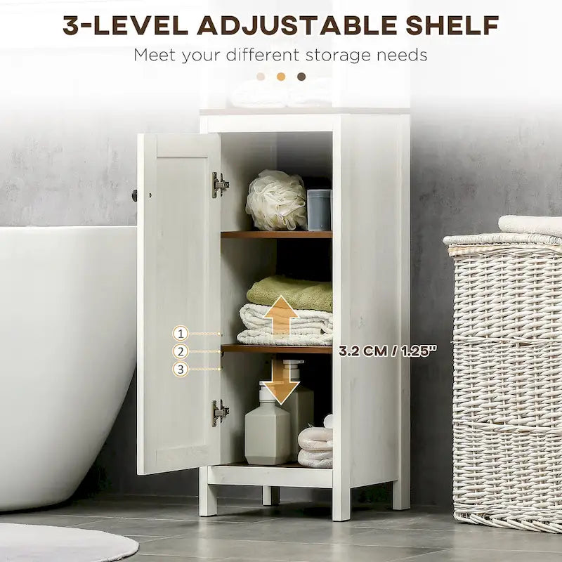 Antique White Freestanding Bathroom Storage Tower Cabinet, 3 Open Shelves