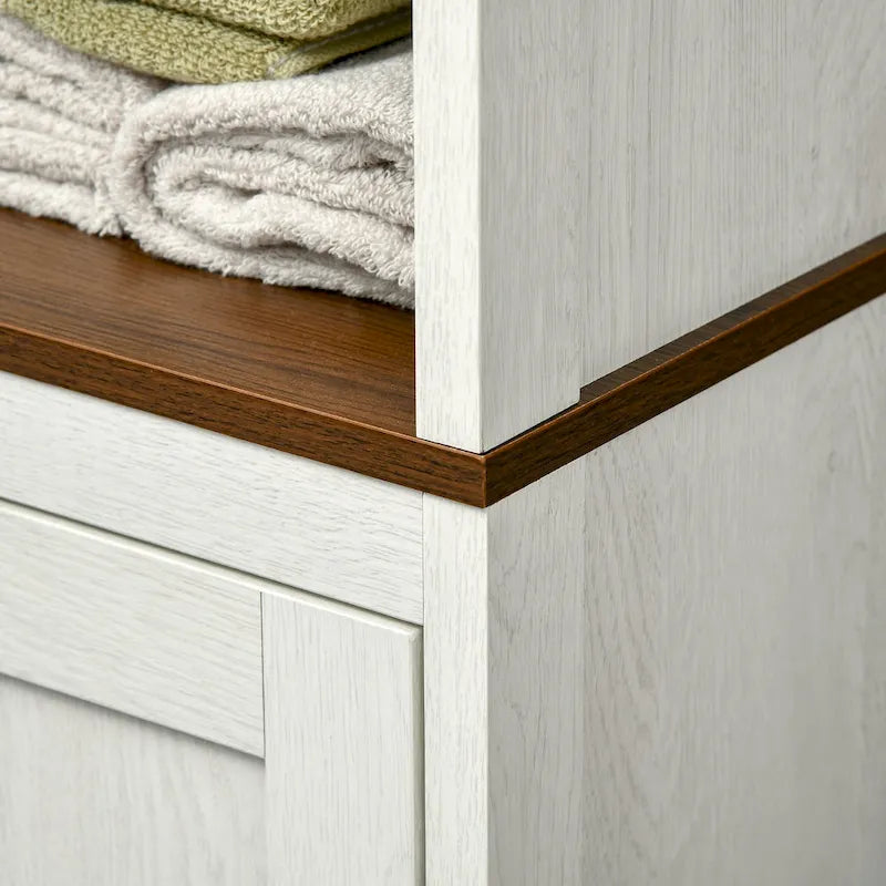 Antique White Freestanding Bathroom Storage Tower Cabinet, 3 Open Shelves