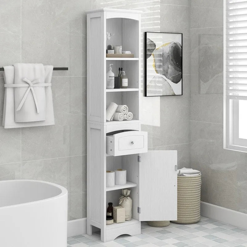 Tall Freestanding Bathroom Storage Cabinet with Drawer & Shelves, White/Green/Grey/Black