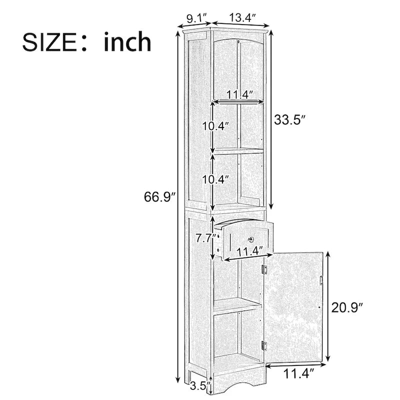Tall Freestanding Bathroom Storage Cabinet with Drawer & Shelves, White/Green/Grey/Black