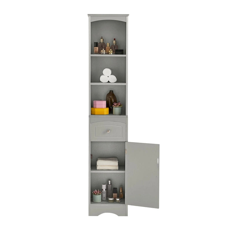 Tall Freestanding Bathroom Storage Cabinet with Drawer & Shelves, White/Green/Grey/Black