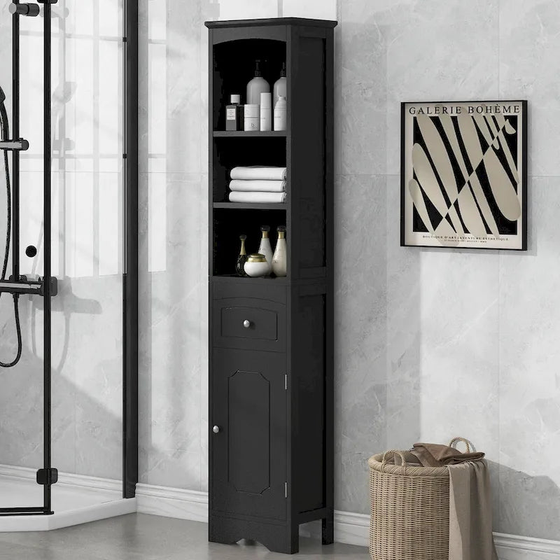 Tall Freestanding Bathroom Storage Cabinet with Drawer & Shelves, White/Green/Grey/Black
