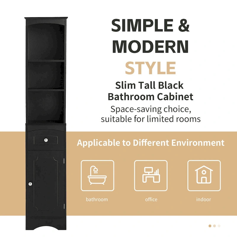 Tall Freestanding Bathroom Storage Cabinet with Drawer & Shelves, White/Green/Grey/Black
