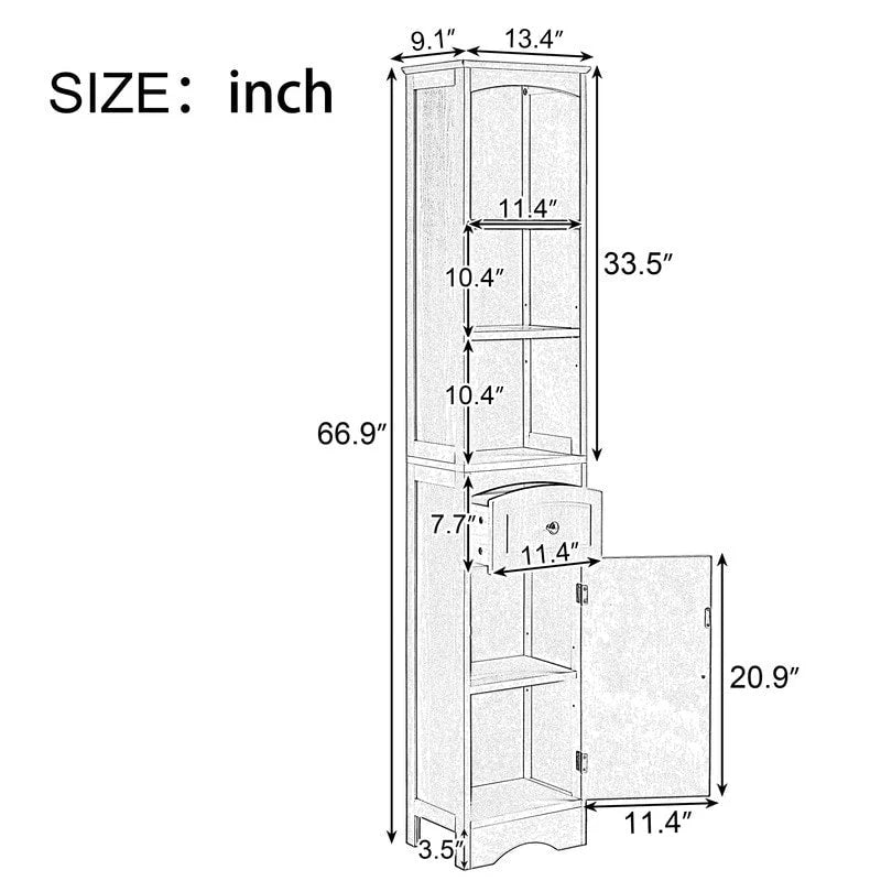Tall Freestanding Bathroom Storage Cabinet with Drawer & Shelves, White/Green/Grey/Black