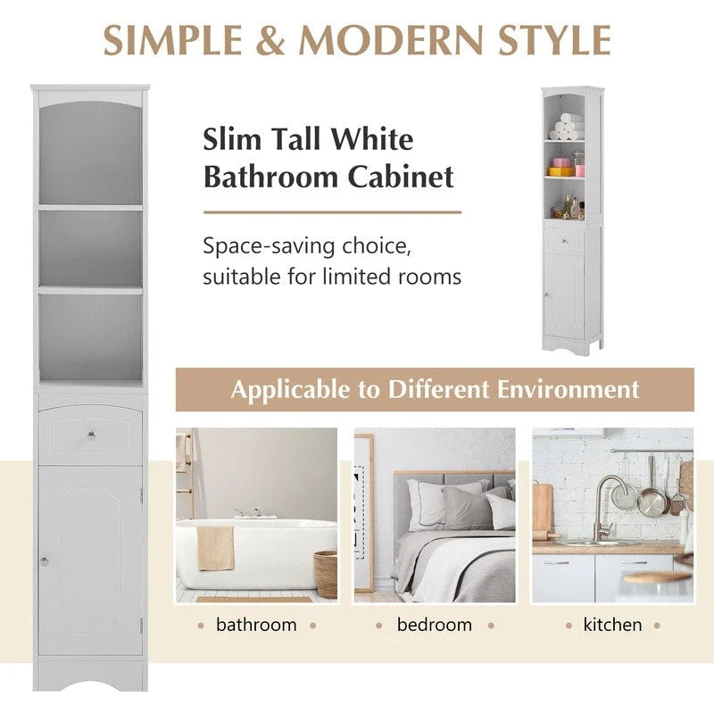 Tall Freestanding Bathroom Storage Cabinet with Drawer & Shelves, White/Green/Grey/Black