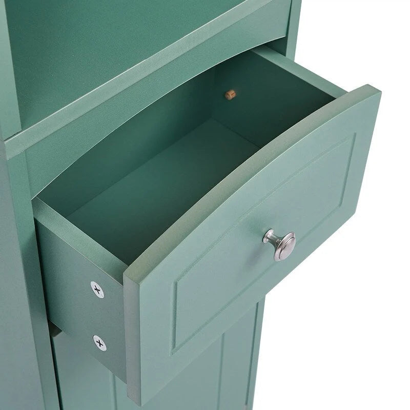 Tall Freestanding Bathroom Storage Cabinet with Drawer & Shelves, White/Green/Grey/Black
