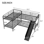 Black L-Shaped Metal Bunk Bed with Slide, Twin, Sleeps 4