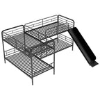 Black L-Shaped Metal Bunk Bed with Slide, Twin, Sleeps 4
