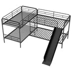 Black L-Shaped Metal Bunk Bed with Slide, Twin, Sleeps 4