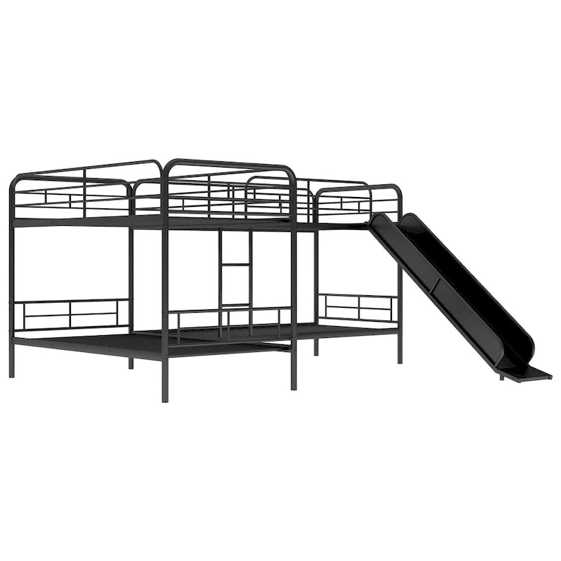 Black L-Shaped Metal Bunk Bed with Slide, Twin, Sleeps 4